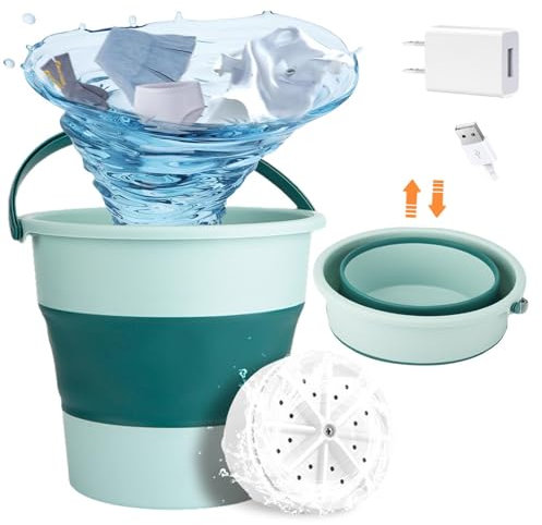 Machine à laver portable – Bassine de lavage pliable de 10 L alimentée par USB | Vibration haute fréquence pour sous-vêtements d'appartement | Petite laveuse à ultrasons compacte pour voyage,