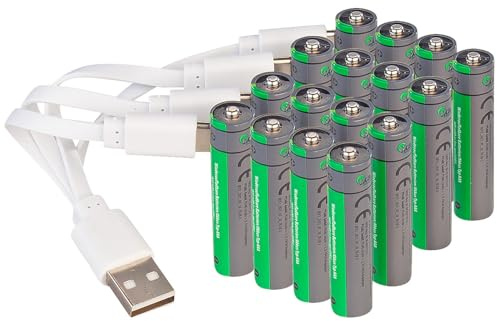 tka Köbele Akkutechnik Li-Ion-Akku Micro: 16er-Set wiederaufladbare Batterien Typ AAA, 800 mWh, Laden per USB (AAA Akkus 1.5V, Typ, RC)