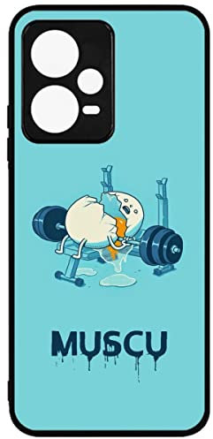 FunKaz Coque pour Xiaomi Redmi Note 12 Pro (5G) - - Oeuf Fait de la muscu - Humour - Omelette - Coque Noire TPU