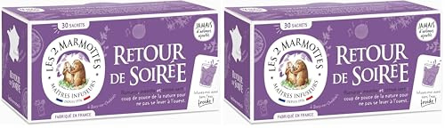 Les 2 Marmottes - Infusion BIO Retour de Soirée 30 Sachets - Romarin, menthe et citron - Fraiche et Revigorante - Idéal Lendemain de Fête - Chaud ou Froid - Made In France - Sans arômes ajoutés - 42g