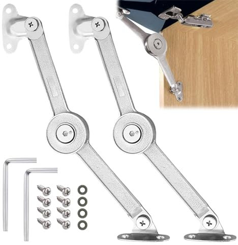 Loovisse 2 PCS Charniere Relevable,Ascenseur Réglable de Charnière de Support,charniere Porte Cuisine,Verin porte Cuisine,Soutien de Couvercle à Fermeture Douce pour Placard,Coffre à Jouets Support
