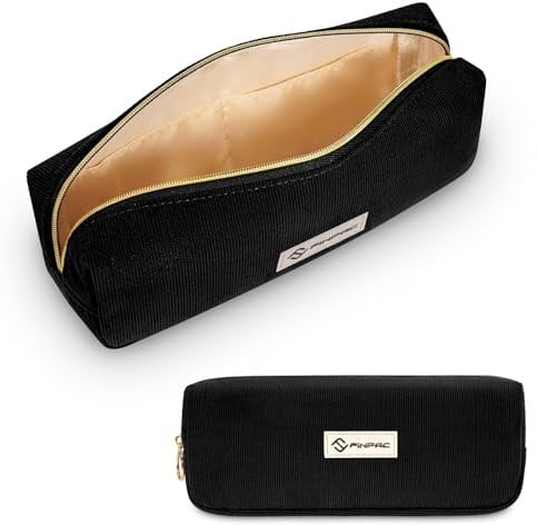 FINPAC Mäppchen Cord-Stoff, Federmäppchen Große Kapazität Federtasche Schulmäppchen Weite Öffnung Stiftetasche Schlamperbox Bleistiftbeutel Pencil Case für Schule Büro (Schwarz)