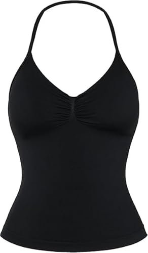 MAYROUND Longline Sports Bras for Women Padded Halter Neck Strappy Top Backless Seamless Gym Bra Workout Yoga Crop Tank Tops Black