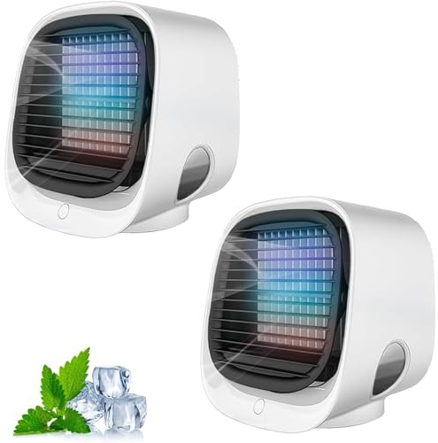 Aira Breeze Luftkühler, Airabreeze Kleine Klimaanlage für Zimmer, Luftkühler mit Wasserkühlung Klein, Usb-Betriebener Luftkühler, für Familie, Klimaanlage, Reisen (2PCS Weiß)