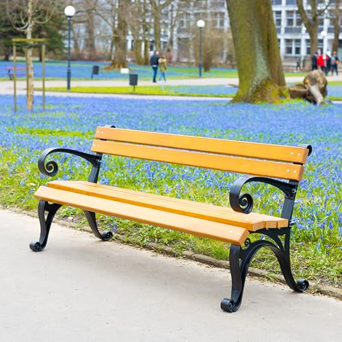 REKORD Gartenbank 170 x 59 x 73 cm Robuste Parkbank aus Metall und Holz mit Rückenlehne wetterfeste Outdoor Sitzbank Bank für Garten Terrasse Balkon Vorgarten – Wiener mit Armlehne - TEK