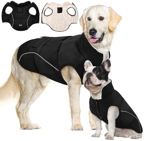 SlowTon Hund Wintermantel - Warme, mit Fleece gefütterte Hundeschneejacke mit reflektierenden Streifen und Taschen, Wasserabweisende Kaltwetterweste für kleine und mittelgroße Hunde