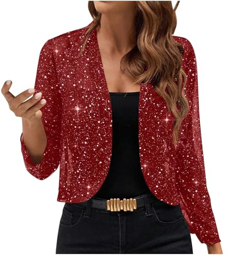 Jamicy Glitzer Bolero Damen Festlich Pailletten Oberteil Silvester Bolerojacke Party Outfit Karneval Kostüm Festliche Blusen Zur Hochzeit Cardigan Festival Strickjacke Jacke Frauen Kleidung