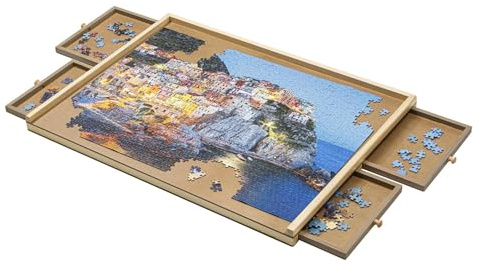 Bambelaa! Puzzletisch 1000 Teile mit 4 Schubladen Puzzlebrett mit Auszügen Tragbarer Puzzle Tisch für Erwachsene Puzzel Board Puzzleunterlage Puzzleboard Puzzlematte Aufbewahrung Holz ca. 76x57x4,5 cm