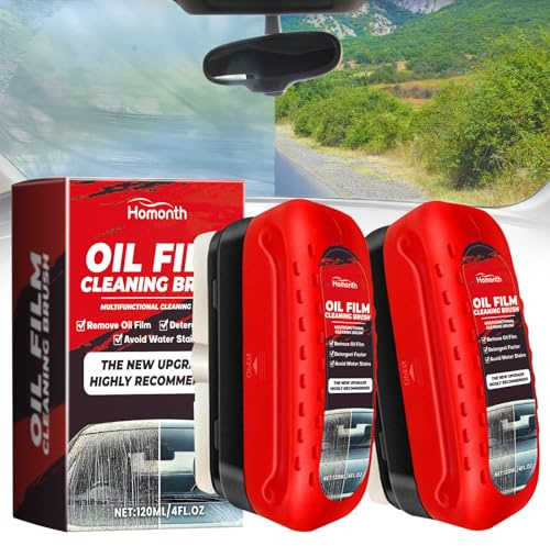 2-Pack Windshield Oil Film Cleaner Kit - Includes Glass Cleaning Brush, Squeegee, and 120ml Oil Film Remover Spray for Crystal Clear Windows, Enhances Driving Visibility and Clarity