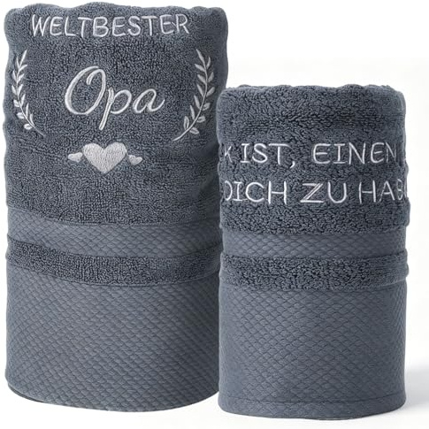 2er Opa Geschenk Grau Baumwolle Bestickte Handtücher, Geschenke für Opa zum Geburtstag, Weiche Saugstarke Badetücher für Vatertag Ruhestand Alltag Pflegeleicht für Zuhause Reise Fitnessstudio