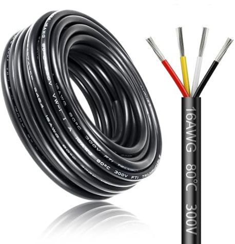 Cavo elettrico 5 metri 16 AWG 4 x 1,5 mm², cavo a 4 conduttori 5 V/12 V/24 V/220 V, rame stagnato, flessibile e morbido, bassa impedenza, alta resistenza alla temperatura, cavo di estensione