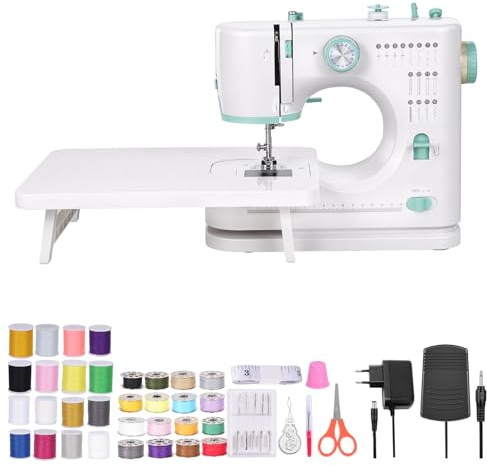 Mini machine à coudre pour débutant avec 16 motifs de point, 42 accessoires, pédale de pied, système à double fil, légère et portable, parfaite pour le bricolage, les enfants et les adultes
