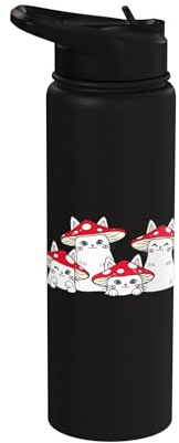 Cat Mushroom Hat Cottagecore Aesthetics Fairycore Goblincore Stainless Steel Insulated Water Bottle