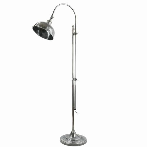 LOBERON Stehlampe Conway, ein Klassiker im Bauhaus-Stil, Hochglanz-Finish, Stufenlos Höhenverstellbar, Gradliniges Design, Vintage-Look, Stehlampe, Messing, antiksilber