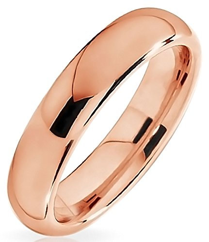 Bling Jewelry Fede nuziale in titanio semplice e sottile a cupola per coppie, anello placcato in oro rosa lucido per uomo e donna, vestibilità comoda 4MM