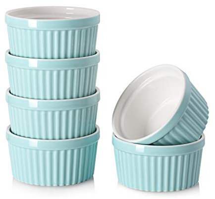 DOWAN Moldes para Soufflé Set, 6 X 120ml Baking Moldes de Porcelana para Hornear Crema Catalana, Tartas y Muffin, Cuencos de Postre, Apto para Lavavajillas, Microondas y Horno, Ø 9cm-Azul