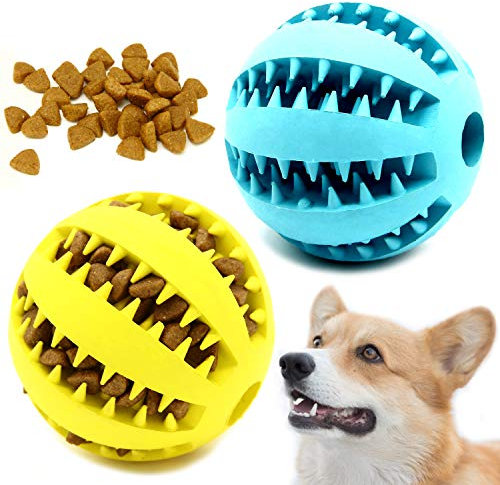 Youngever 2er Pack 7cm Hundeball mit Zahnpflege - Hundespielzeug Ball Große & Kleine Hunde, Kauspielzeug aus Naturgummi für Leckerli