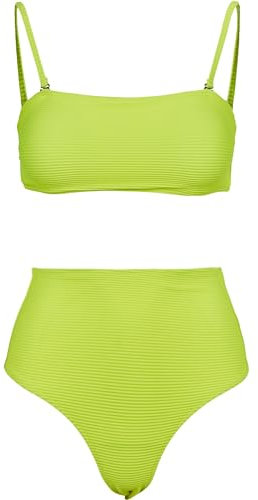 URBAN CLASSICS Bikini Donna Mare, Bikini Donna a Due Pezzi, Slip a Vita Alta e Reggiseno a Fascia, Bikini Nero o Verde, Taglie XS - XL