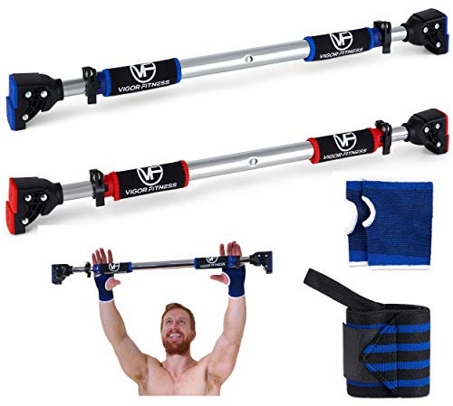 VIGOR FITNESS Pull Up Doorway Multi Functional No Screws Bar - Weight Training Workout Adjustable Equipment with Locking Mechanism Suitable for Indoor & Outdoor for Body Strength, Gym and Home Fitness