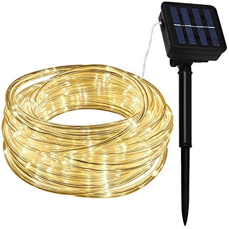 Lamker Lichterschlauch Solar Außen 10M 100 LED Warmweiß Licht Lichterketten 8 Modi Dimmbar Wasserdicht Lichtschläuche Lichterkette für Garten Balkon Terrasse Weihnachten Party Aussen Dekoration