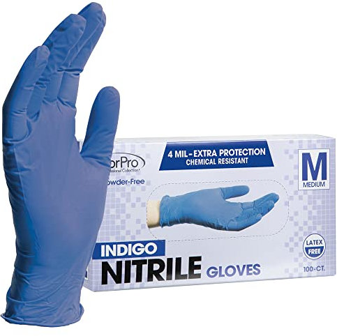 ForPro Disposable Nitrile Gloves, Chemical Resistant, Powder-Free, Latex-Free, Non-Sterile, Food Safe, 4 Mil, Indigo, Medium, 100-Count