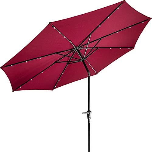 STILISTA Parasol de marché avec couverture et éclairage LED Diamètre 300 cm en différentes couleurs, rouge