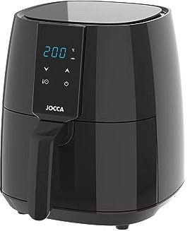 Jocca - Freidora de Aire Caliente 3,8L | Freidora Sin Aceite | Air Fryer| Cocina Sana/Saludable | 1450W de Potencia, Temporizador 60 min (Negro) | Pantalla LED | Libre de BPA