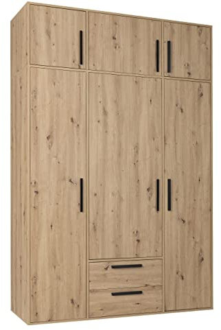 Marmex Arti 1N OB - Dreitüriger Kleiderschrank mit Zwei Schubladen und einem Aufsatz 150x227,5x53,6 Hochgarderobe für Schlafzimmer und Ankleidezimmer
