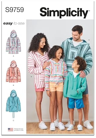 Simplicity SS9759A Children's, Teens' and Adults' Hoodie A (XS - L/XS - XL)