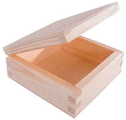 Klein Holzkiste 15 x 15 x 5,5 cm Holzbox mit Deckel Aufbewahrungsbox Deko Holz-Kiste Naturholz Box Erinnerungsbox | Bastel- & Geschenkkiste Schmuckkästchen
