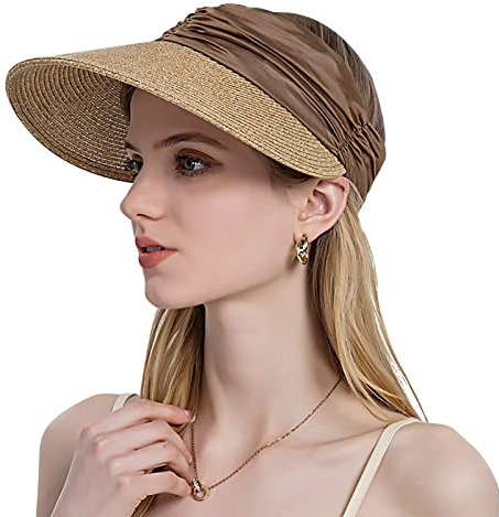 JIAHG Damen Sonnenhut mit großer Krempe Faltbar Sun Visor Cap Hüte Frauen Sommer Strohhut Sonnenblende Sport Strand Hut Sommerhut für Strand Golf