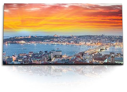 Paul Sinus Kunstdruck Bilder 120x60cm Istanbul roter Himmel Abendrot Sonnenuntergang Türkei