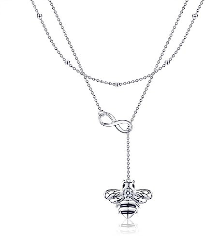 HUKKUN Bienen Layering Kette Damen 925 Sterling Silber Bienen Mehrreihige Ketten Halskette Bienen Schmuck Geschenke für Damen