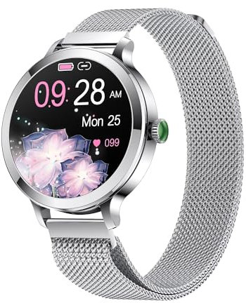 Smartwatch für Frauen mit Bluetooth-Anruf Smartwatch für iPhone und Android-Telefone, Fitness-Tracker-Uhr mit Anruf-/Entgegennahmefunktion wasserdicht Herzfrequenz Blutdruck Blutsauerstoff (Silber)