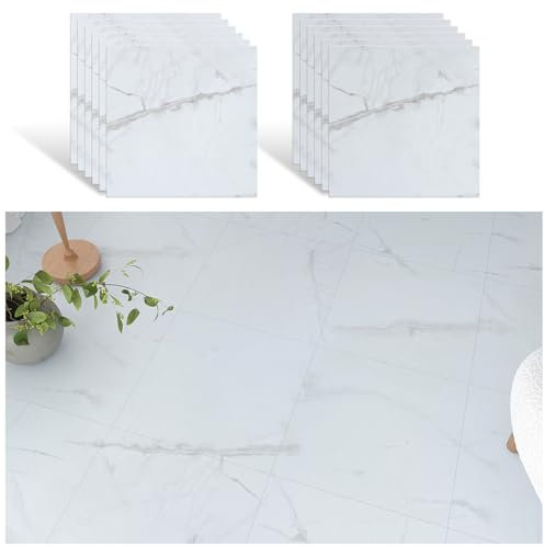 VEELIKE Fliesenaufkleber Marmor Nebliges Grau PVC Bodenbelag Marmoroptik Weiß Grau Vinylboden Selbstklebend Bodenfliesen Badezimmer Fliesen Marmor Vinyl Fliesen Wohnzimmer Küche 30cm×30cm 12 Stück
