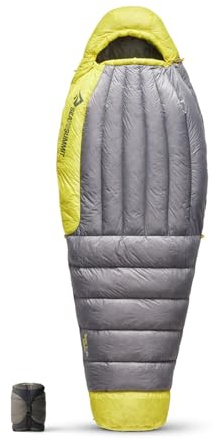 Sea to Summit – Spark ultralätt dunsovsäck för kvinnor lång (7 °C) – mumiformad – full längd – 850+ loft ultra-torka ner – 1 säsong – för backpacking – grå och gul – 432 g