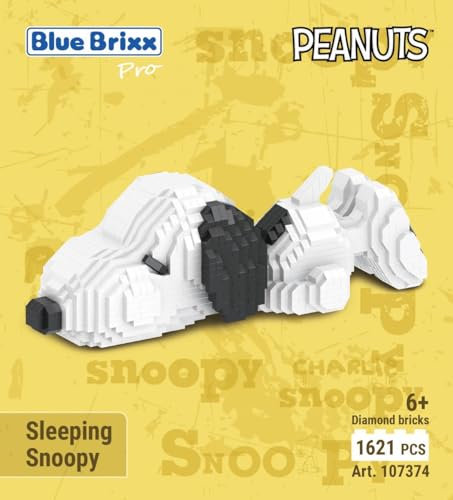 BlueBrixx Pro 107374 – Schlafender Snoopy (Diamond Blocks) aus Klemmbausteinen mit 1621 Bauelementen