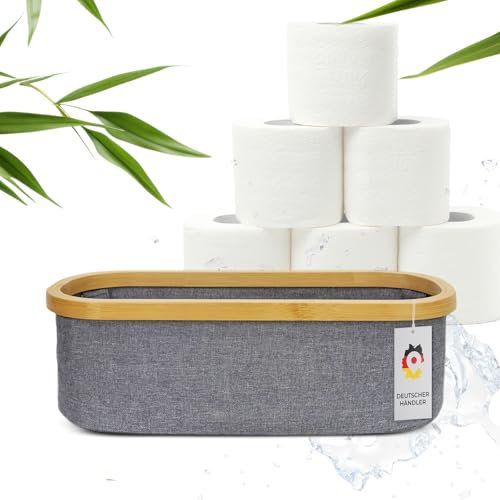 Aufbewahrungskorb für WC-Rollen aus Bambus | Sortierkorb für Badezimmerzubehör | Toilettenpapieraufbewahrung aus Textil Bambusrahmen | Ordnungssystem für Badezimmer | Vorratsbehälter für 3 WC Rollen