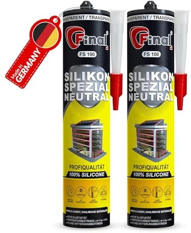 FINAL Neutral Spezial Silikon (transparent) - 2 x 310ml – Allwetter-geeignet, 1K-Bau-Dichtstoff für Innen & Außen, Sanitär, Fliesen & Fassaden, Made in Germany