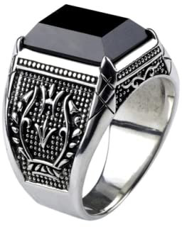 RWCCCRW Sterling Silber 925 Türkischer Schwerer Ring für Männer mit Natürlichem Schwarzem Onyx