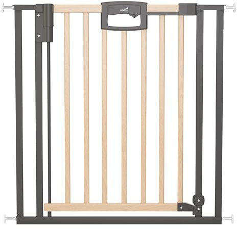 GEUTHER Easylock Türschutzgitter ohne Bohren | Absperrgitter ohne Bohren | Baby Gitter in Extra Hoch | Buchenholz in Schwarz | Treppenschutzgitter Türgitter für Babys | Breite: 104,5-112,5 cm