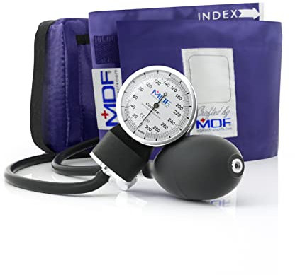 MDF Instruments Calibra Aneroid Blutdruckmessgerät, Blutdruckmessgerät mit Manschette für Erwachsene und Tragetasche, weißes Zifferblatt, lila Manschette, MDF808M08