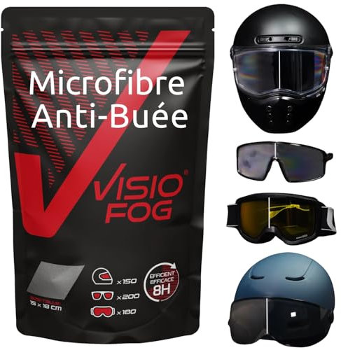 Lingette Anti Buee Casque Moto VisioFog/Anti Buee Lunette de Vue/Sport/Natation | Lingette Microfibre Anti Buée Réutilisable Jusqu'à 150 Fois sur Visiere Casque Moto Et 200 Fois sur Lunettes