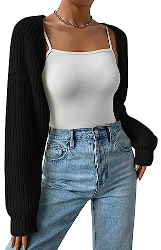 Edhomenn Women's Cropped Cardigans Long Sleeve Knit Shrug Open Front Ribbed Bolero Tops Summer Vacation Clothes