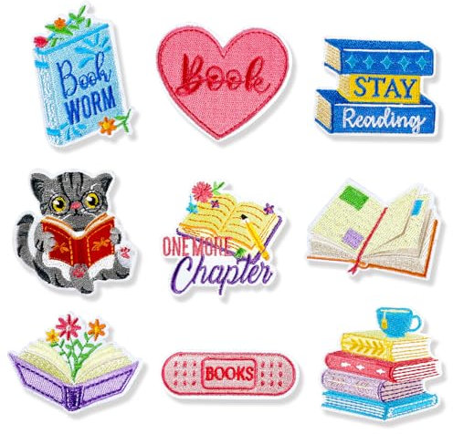JSRQT 9 Stück Bügelflicken für Kleidung, Patch zum Aufbügeln mit Buchmotiv, Stickapplikationen Selbstklebende Aufkleber Stickflicken Flicken zum Aufnähen für T-Shirts, Mützen, Taschen, Jeans