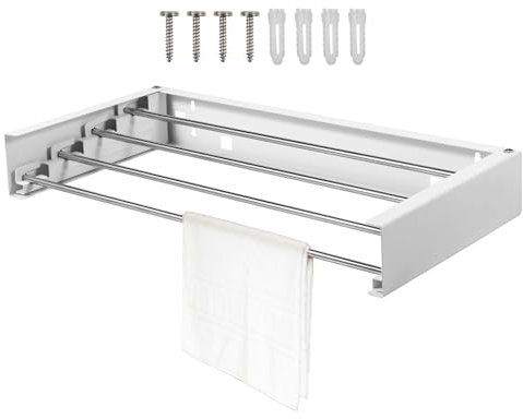 Gatphy Tendedero de pared 50 cm, tendedero extensible con 4 barras, barra para ropa, toallero, plegable, ahorro de espacio, gran capacidad de carga, 50 x 25 x 7 cm