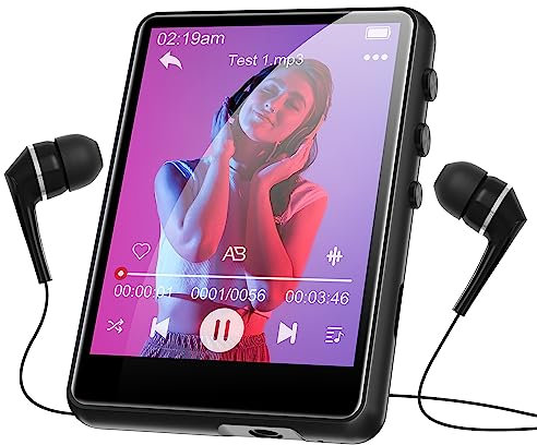 64GB MP3 Player with Bluetooth 5.3, 2.4 Full Touch Screen Portable Music Player, Lossless Sound Digital Audio Player Built-in HD Speaker, FM Radio, Player Case Earphones Included (Black)