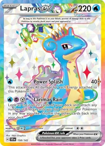 Lapras ex 158/142 Ultraseltene Vollkunst-Pokemon-Karte, glänzende Pokémon-Karten, Pokémon EX, Sternkrone, Pokemon-Scharlachrot und Violett, Titan Cards authentifiziert