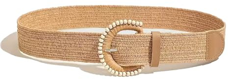 LAOYEFACAI Ceinture élastique tissée en paille pour femmes Boho Femmes Ceinture large tressée en rotin extensible élastique Ceinture amincissante pour robe