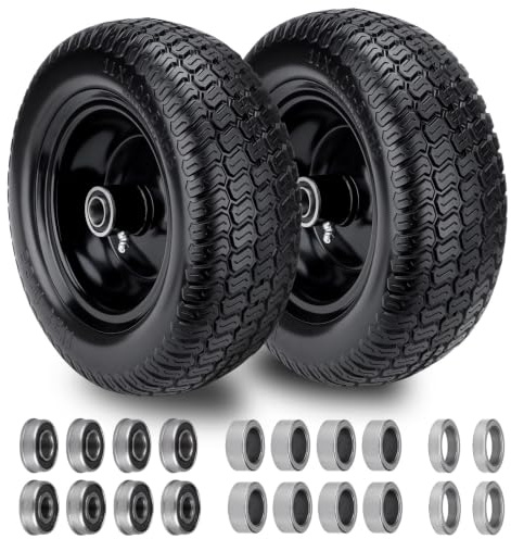 2 Pcs 11x4.00-5 Lawn Mower Tires Flat Free and Wheel, Universal Smooth Solid 11x4-5 Zero Turn Mowers Front Tires With 3/4 5/8 1/2 Ball Bearings, 3.4-5.6 Centered Hub, For Residential & Commercial